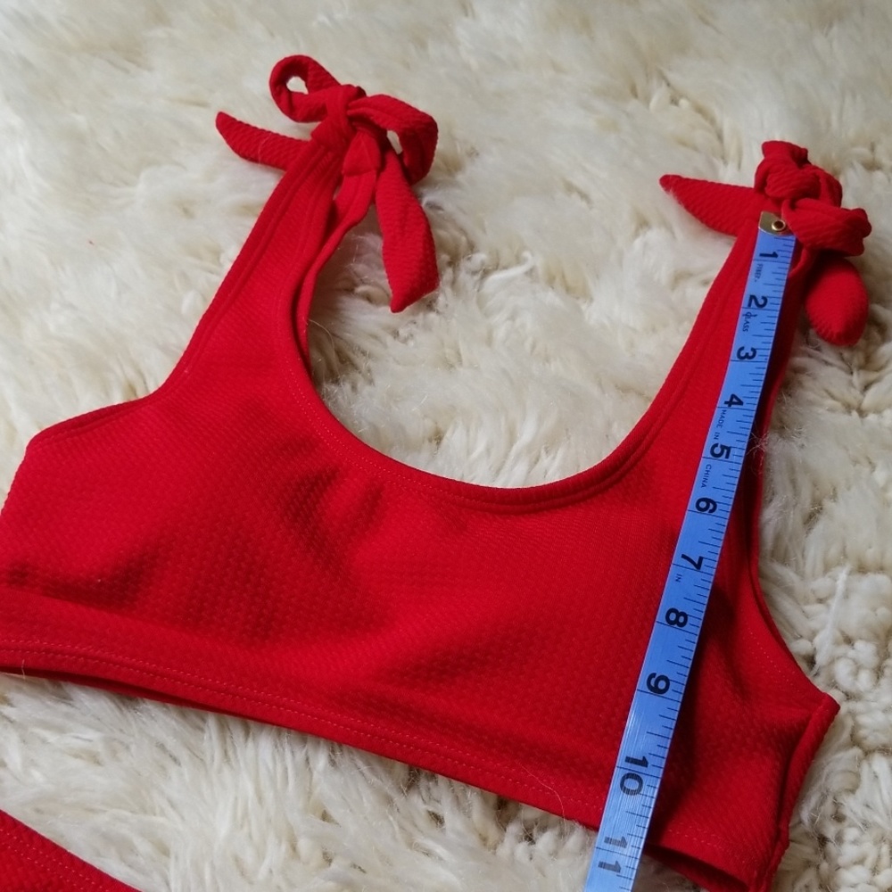 ASOS Red Ribbed Tie-Shoulder Bikini Set - Picture 6 of 7